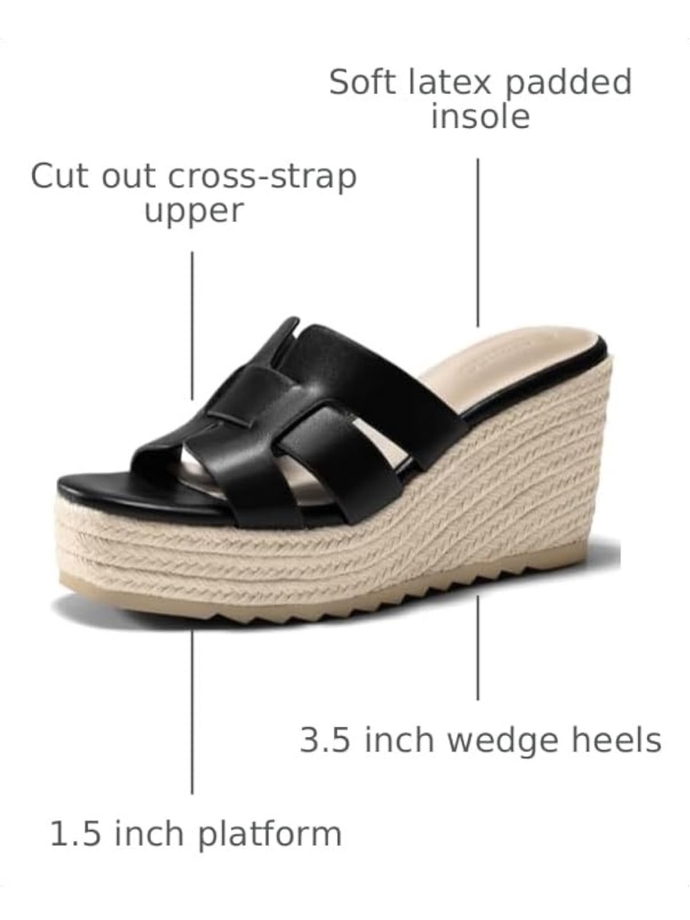 Coutgo Black Wedge Platform Espadrille Open Toe Slide Sandals NWT Size 11 - Picture 8 of 8